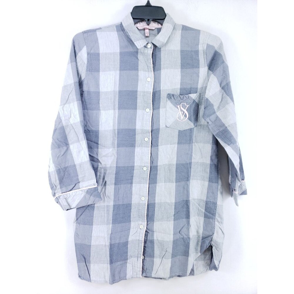 2 Victoria's Secret Shirt Women's Size Small Red Gray Plaid - Picture 2 of 14